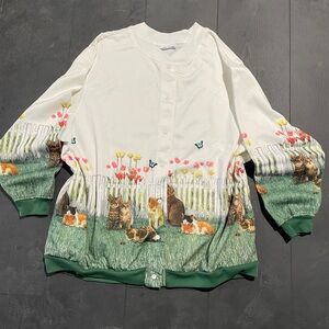 Vintage 90s sweatshirt with a multicolored cat print